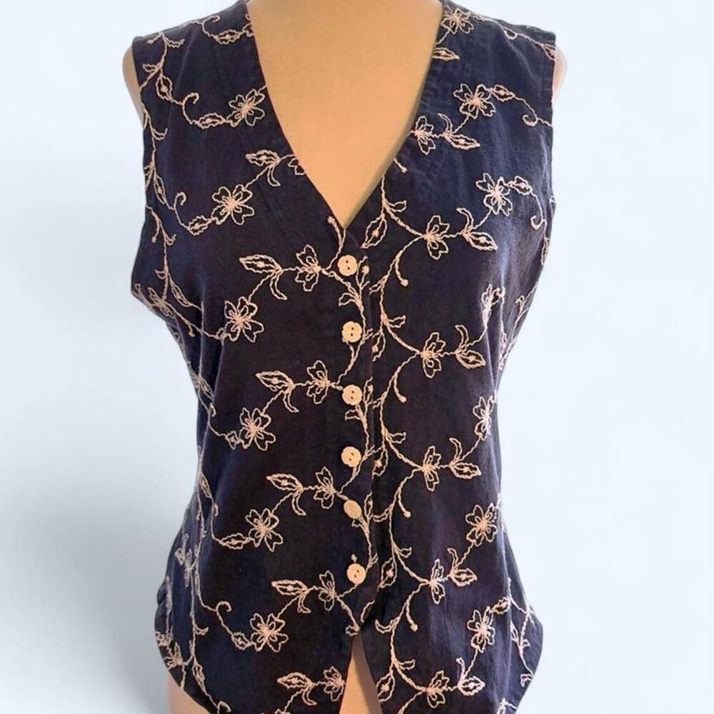 Vintage Wrapper Navy Embroidered Button-Up Vest
